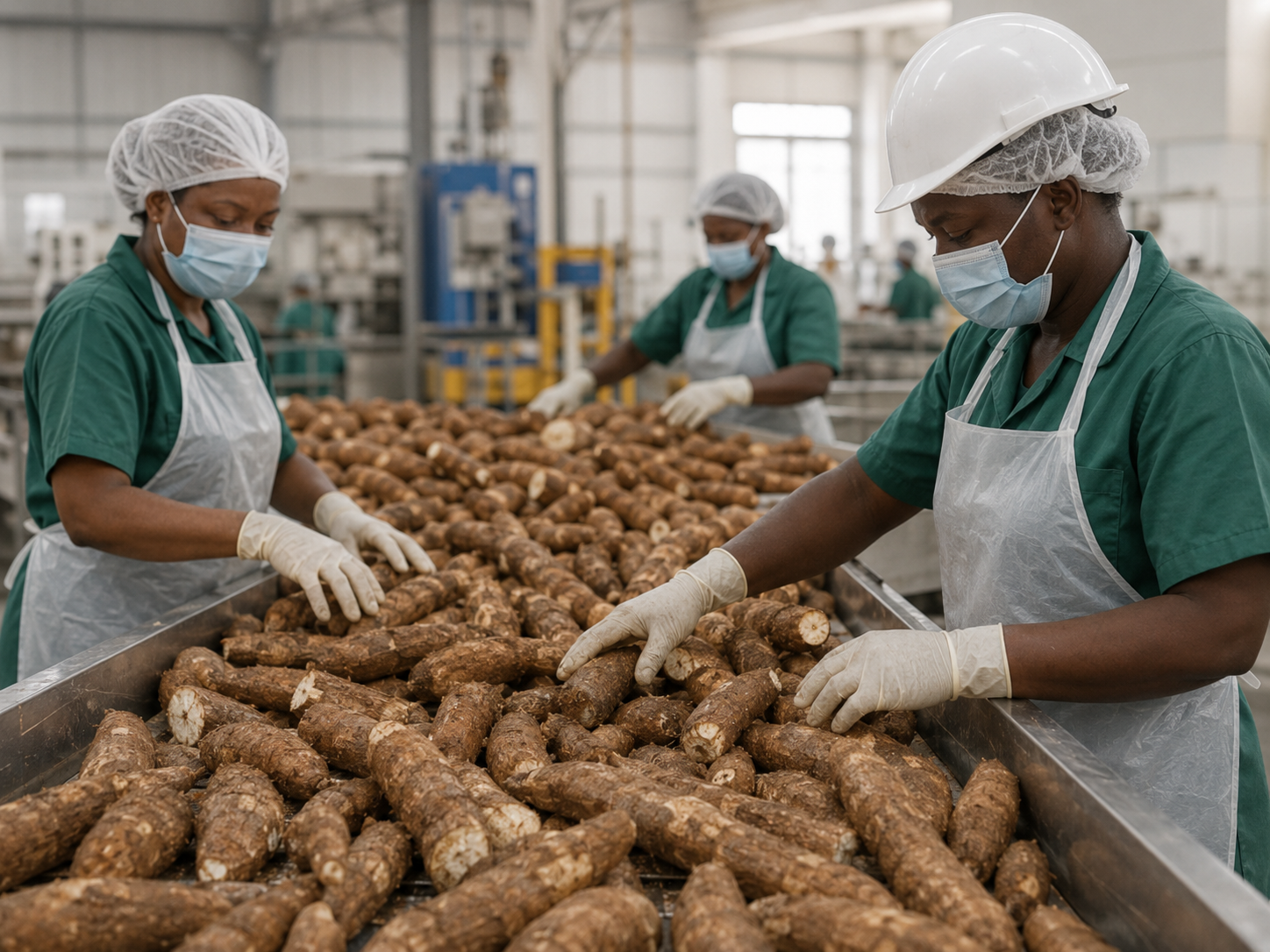 Fresh cassava roots sorted for processing